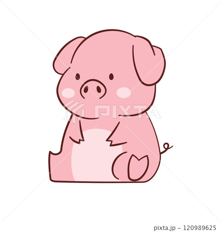 Cute cartoon style fat piglet sitting isolated on white background Cute cartoon style fat piglet sitting isolated on white background 120989625