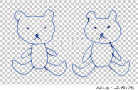 兩隻毛絨動物的手繪線圖插圖_鋼筆藍黑色染料墨水 120989749