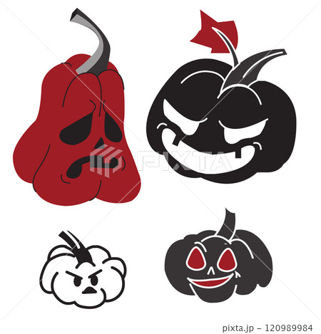 Set of Halloween pumpkins with different emotions on cut out faces. Vector illustration isolated on white background. 120989984