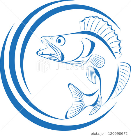 Pike perch, waves, Zander, fish, logo, fishing, background 120990672