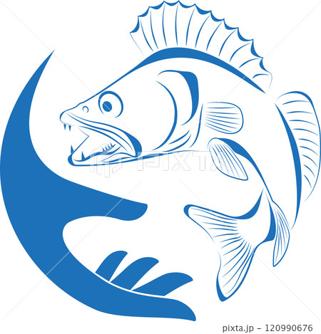 Pike perch, waves, Zander, fish, logo, fishing, background 120990676