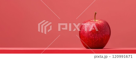 Red apple on a red background. 120991671