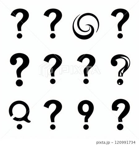 Question mark icon, quiz symbol, interrogation sign, simple rebus silhouette, questions emblem, faq set 120991734