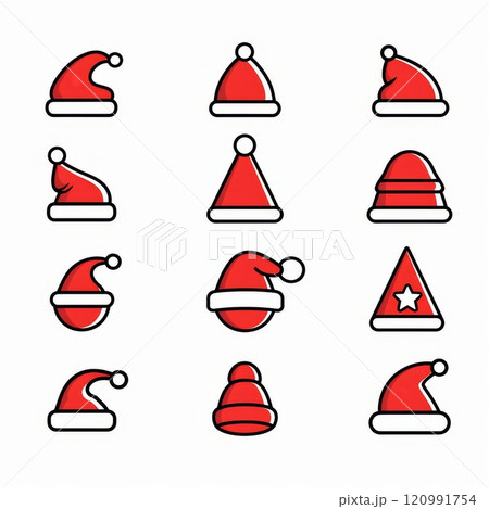Santa hat icon, christmas hat, santa claus cap, red holiday costume symbol, xmas hat flat sign on white 120991754