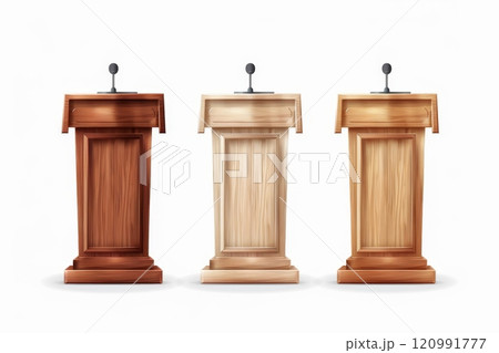 Speech stand icon, podium and microphone in conference room, speaker tribune, lecture stand 120991777