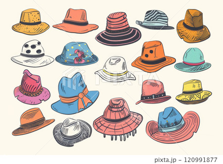 Hat icon, headdress symbol, cap sign, sketched bonnet silhouette, fedora shape, bowler, trilby 120991877