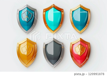 Graffiti heraldic shields symbols, 3d realistic shields collection isolated 120991878