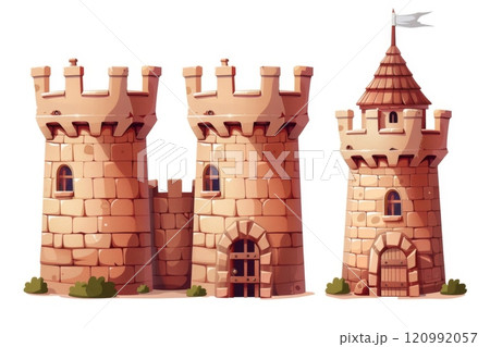 Castle icon, fairy tale forts, old towers, medieval castles, kingdom symbol, king home, fairytale fortress Castle icon, fairy tale forts, old towers, medieval castles, kingdom symbol, king home, fairytale fortress 120992057
