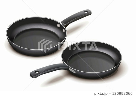 Frying pan icon, empty nonstick cookware sign, non stick symbol skillet, saucepan emblem, pan isolated 120992066