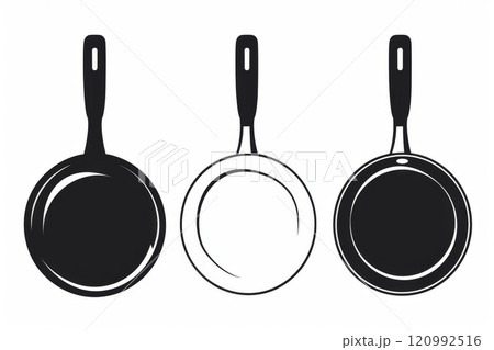 Frying pan icon, empty nonstick cookware sign, non stick symbol skillet, saucepan emblem, pan isolated 120992516