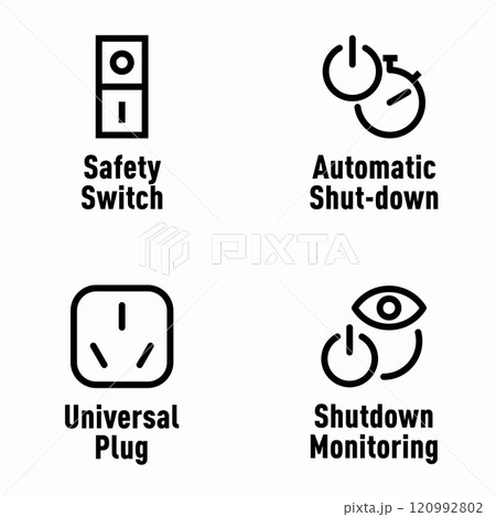Safety Switch Automatic Shutdown Universal Plug Shutdown Monitoring vector information signs Safety Switch Automatic Shutdown Universal Plug Shutdown Monitoring vector information signs 120992802