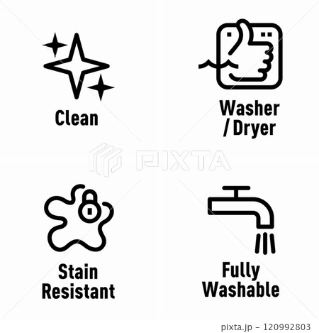 Clean Washer and Dryer Stain Resistant Fully Washable vector information sign 120992803