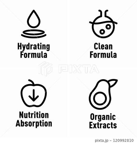 Hydrating Formula Clean Formula Nutrition Absorption Organic Extracts vector information signs Hydrating Formula Clean Formula Nutrition Absorption Organic Extracts vector information signs 120992810