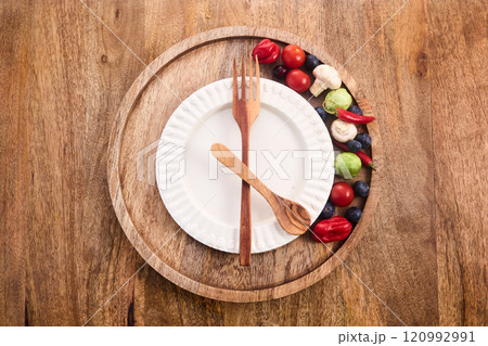 Intermittent fasting. Healthy breakfast, diet food concept. Organic meal. Fat loss concept. Intermittent fasting. Healthy breakfast, diet food concept. Organic meal. Fat loss concept. 120992991