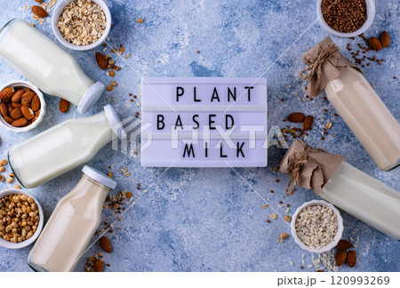Plant based vegan non dairy alternative milk 120993269