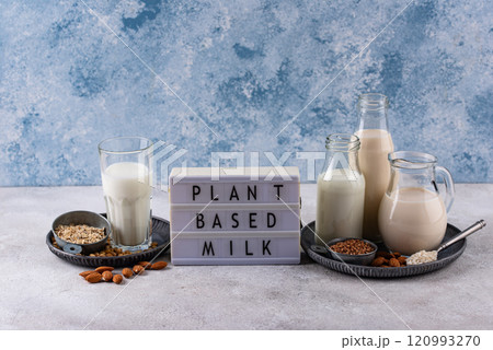 Plant based vegan non dairy alternative milk Plant based vegan non dairy alternative milk 120993270