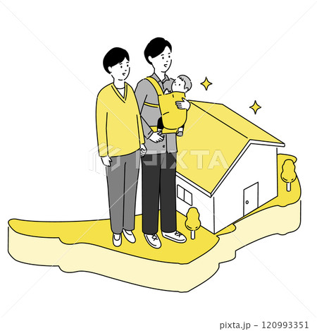 大阪府の地図と若い家族・家のイラスト、ベクター 120993351