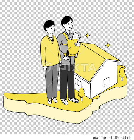 大阪府の地図と若い家族・家のイラスト、ベクター 120993351