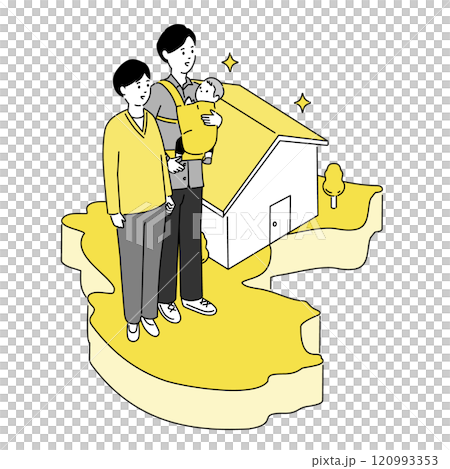 和歌山県の地図と若い家族・家のイラスト、ベクター 120993353