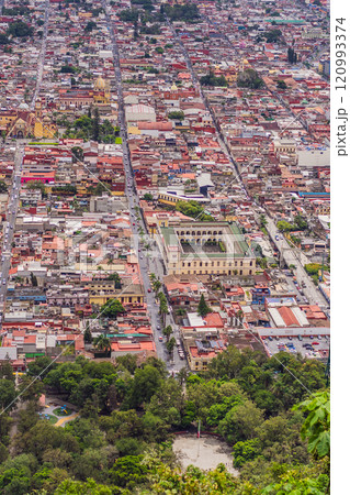 Panoramic view of Orizaba from Cerro del Borrego, Mexico. Scenic landscape, mountain views, and natural exploration concept Panoramic view of Orizaba from Cerro del Borrego, Mexico. Scenic landscape, mountain views, and natural exploration concept 120993374