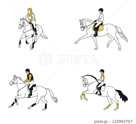 Hand drawn with riders and horses 120993767