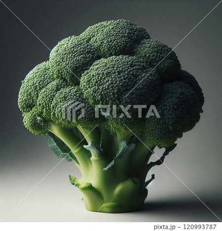 Close-Up of Fresh Broccoli with Vibrant Green Florets Against a Neutral Background Highlighting Texture and Nutritional Appeal for Healthy Eating and Vegan Lifestyles 120993787