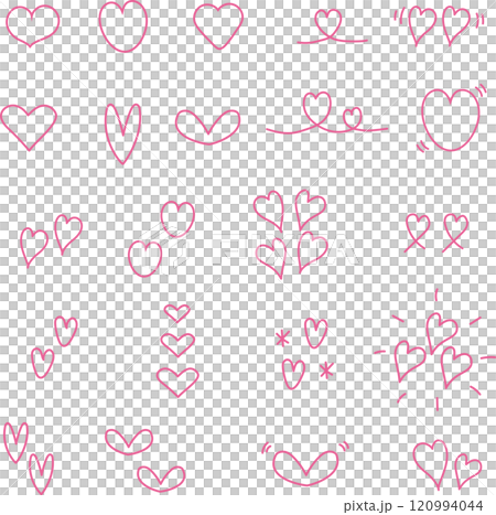 ピンクの線画のハートアイコンセット ピンクの線画のハートアイコンセット 120994044