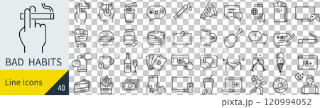 悪習慣に関する線画アイコンセット 120994052