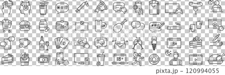 ベクターでモノクロの悪習慣に関する線画アイコンセット 120994055