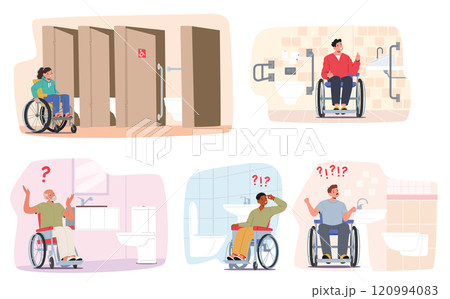 Special conditions of lavatory room service for inclusive people fulfillment and non-fulfillment set 120994083