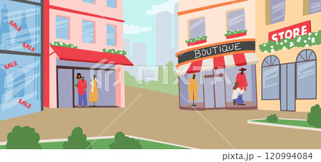 City street with boutique, retail store, marketplaces buildings at roadside vector illustration City street with boutique, retail store, marketplaces buildings at roadside vector illustration 120994084