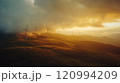 A Majestic Sunset over Beautiful Wind Turbines Located in Rolling Green Hills and Landscape A Majestic Sunset over Beautiful Wind Turbines Located in Rolling Green Hills and Landscape 120994209