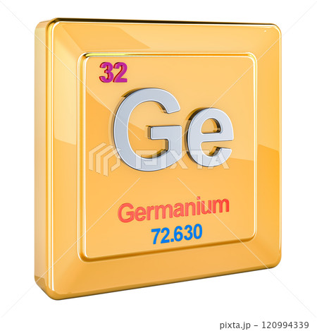 Germanium Ge, chemical element sign with number 32 in periodic table. 3D rendering 120994339