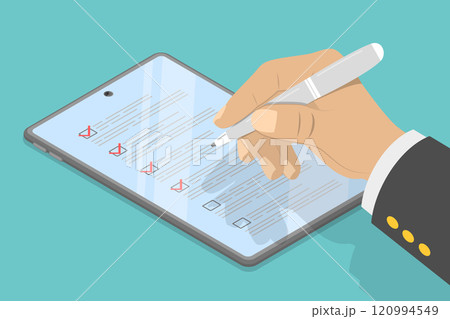 3D Isometric Flat Vector Illustration of Application Form, Questionary or Customer Survey 120994549