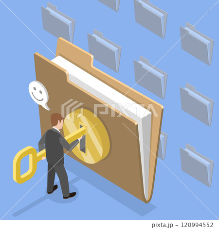 3D Isometric Flat Vector Illustration of Protect Personal Documents, Data Security Services  120994552