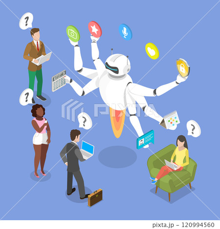 3D Isometric Flat Vector Illustration of AI Services, Boosting Employee Office Productivity 3D Isometric Flat Vector Illustration of AI Services, Boosting Employee Office Productivity 120994560