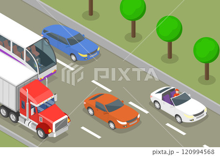 3D Isometric Flat Vector Illustration of Road Traffic , Aerial View Of A Highway Interchange Busy With Traffic 120994568