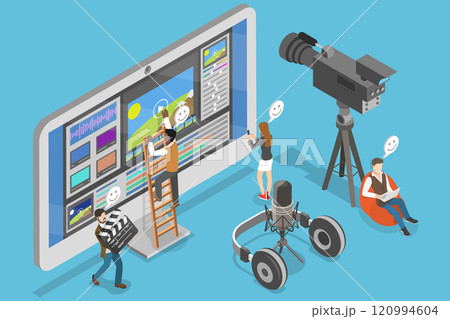 3D Isometric Flat Vector Illustration of Software for Video Editing, Film Footage Montage 3D Isometric Flat Vector Illustration of Software for Video Editing, Film Footage Montage 120994604
