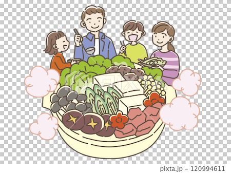 鍋料理を食べる家族 120994611