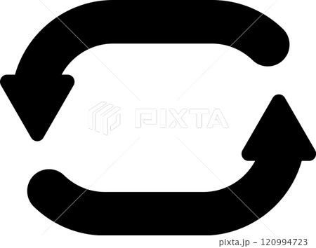 Two curved black arrows rotating in a circular motion, representing a continuous process and embodying the concept of a circular economy with endless flow and transformation 120994723