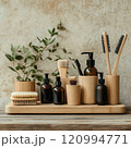 An Arrangement of Natural Bathroom Essentials with Beautiful Plants for a Serene Ambience An Arrangement of Natural Bathroom Essentials with Beautiful Plants for a Serene Ambience 120994771