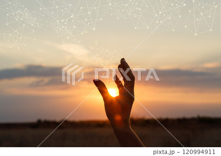 Digital Dawn Harmony of man and technology. Digital Dawn Harmony of man and technology. 120994911