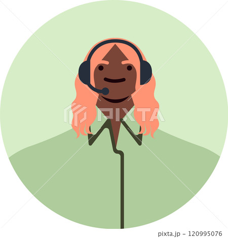 Friendly customer service representative with headset is smiling, providing professional assistance and support, ensuring customer satisfaction 120995076