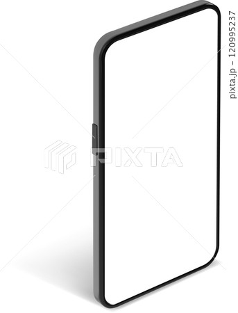 Modern smartphone with blank white screen displaying, perfect for showcasing mobile apps, websites or designs, isolated on a white background, providing a clean and professional presentation 120995237