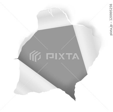 White sheet of paper featuring a large ripped hole, revealing a gray background and creating a striking frame with ample copy space for text or design elements White sheet of paper featuring a large ripped hole, revealing a gray background and creating a striking frame with ample copy space for text or design elements 120995256