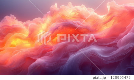 Soft gradients and flowing lines create abstract representation letting go showcasing gradual dispersal colors embody embracing present moment. 120995473