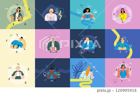 Creative Workspace: Video Conference, modern flat vector concept illustration of person engaging in virtual business meeting Connectivity, collaboration, digital interaction, remote work, productivity 120995918