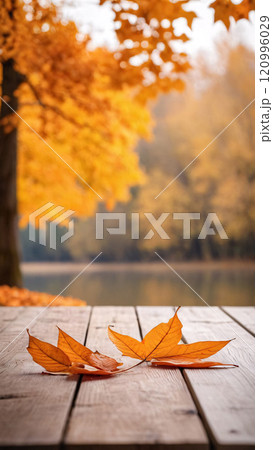 Autumn landscape. Maple leaves. Artificial intelligence.  120996029