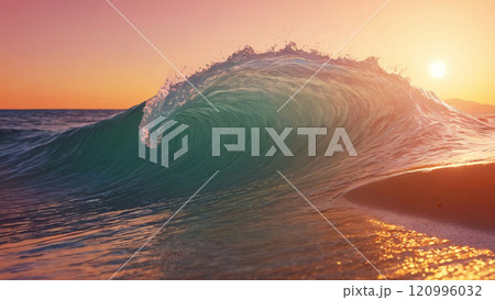 Sea wave on sunset background. Artificial intelligence.  120996032