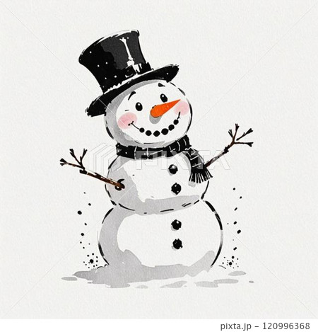 水墨画風の雪だるまです。AI生成画像を利用してます。 120996368